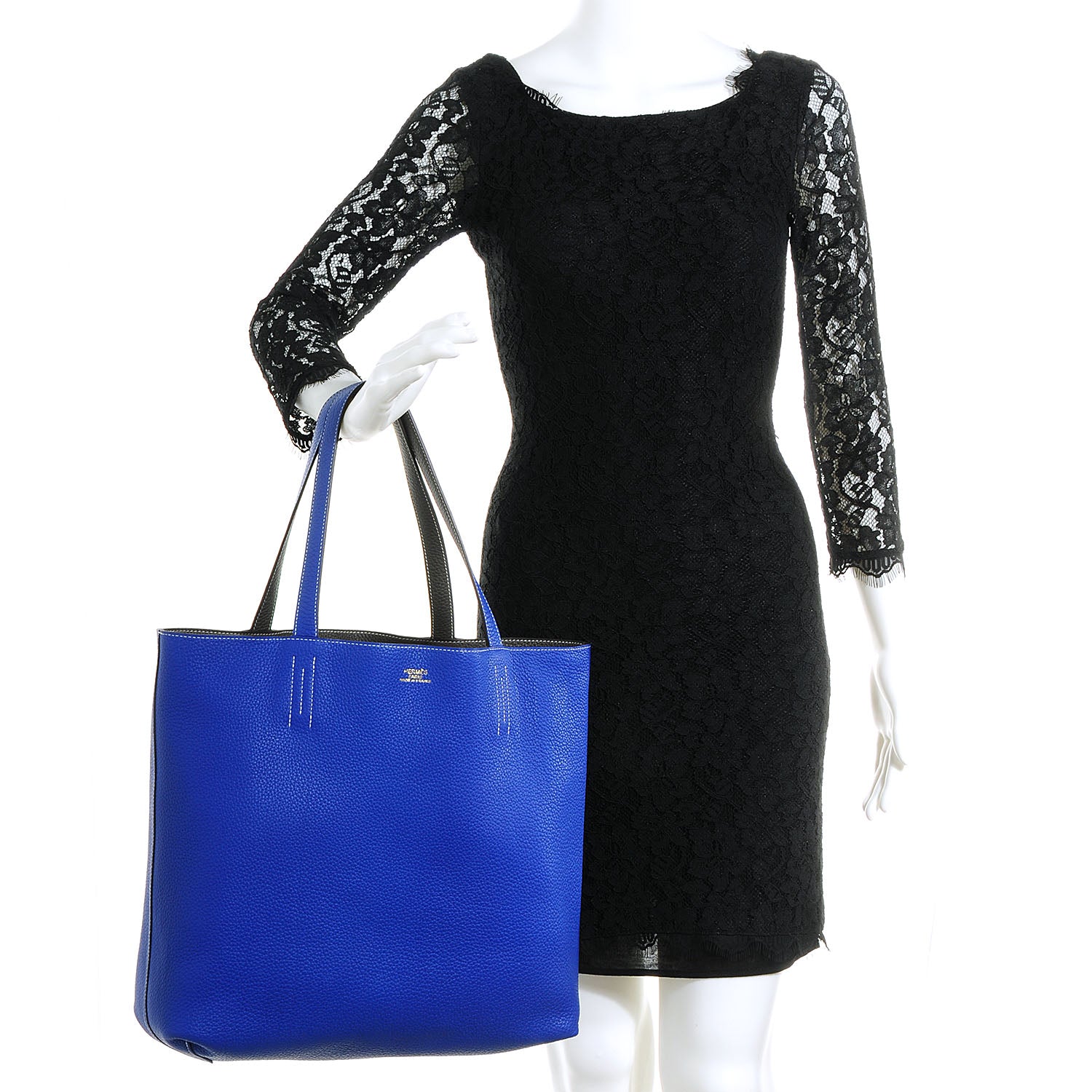 Hermes Taurillon Clemence Double Sens 45 Reversible Tote Graphite Bleu Electrique 2 of 12