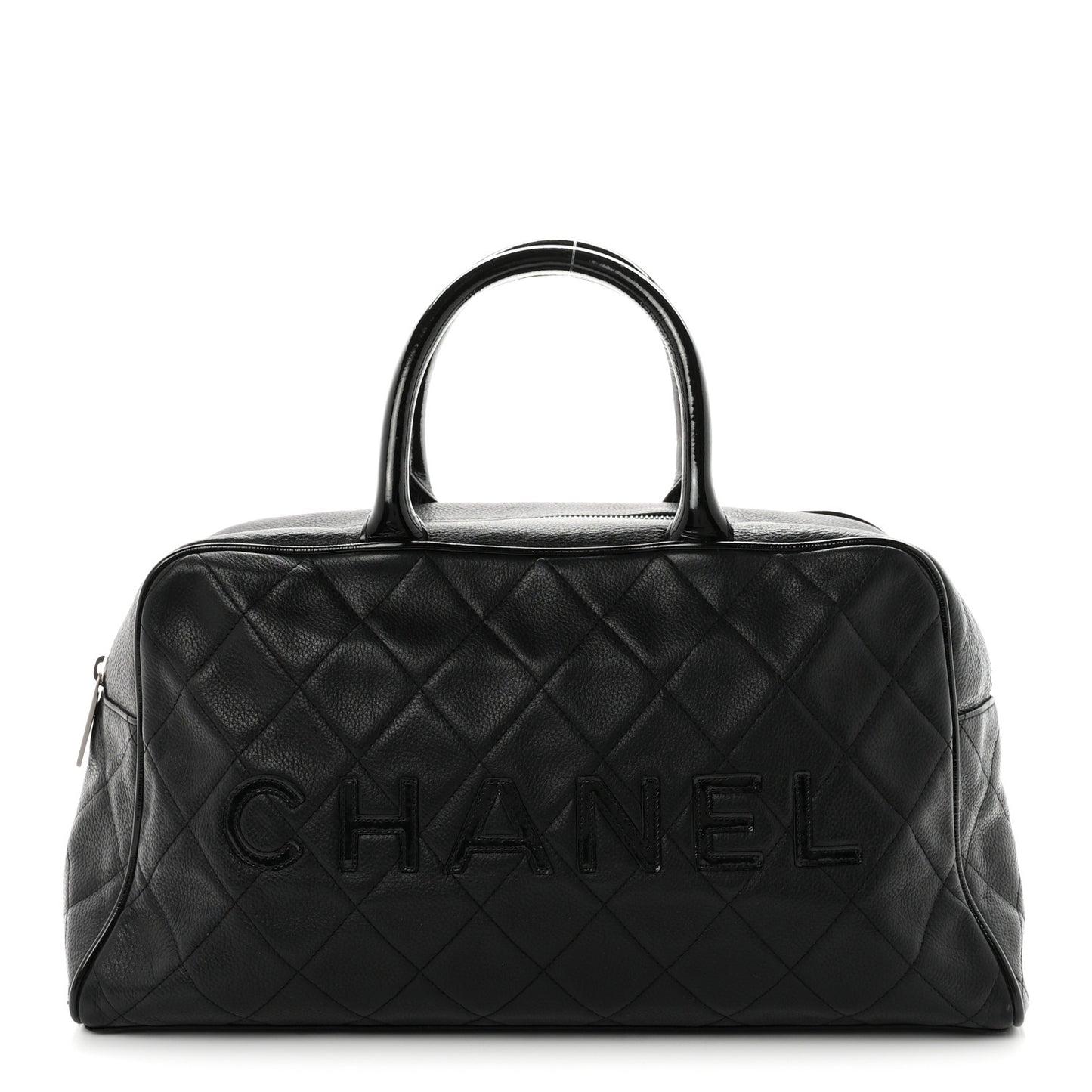 Caviar Patent Quilted Large Bowler Black
