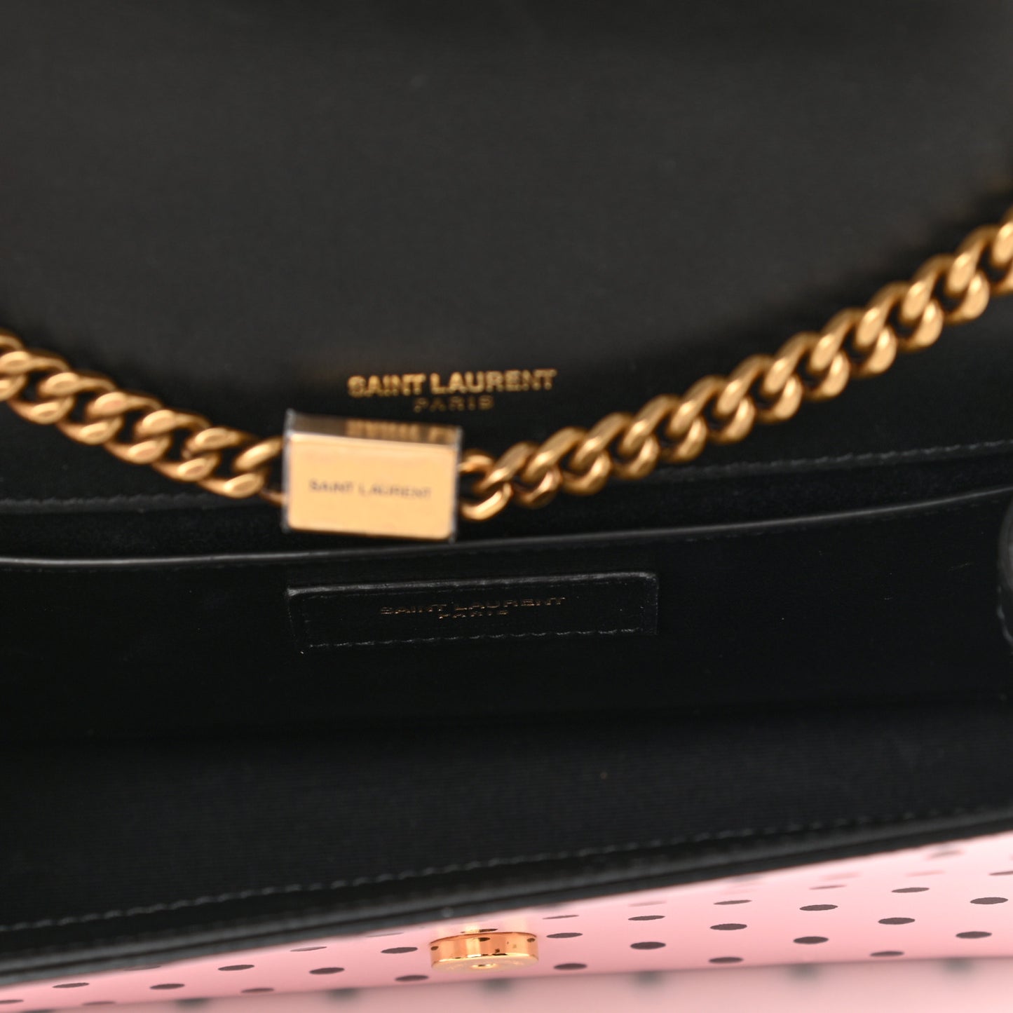 Calfskin Polka Dot Small Monogram Kate Satchel Rose Black