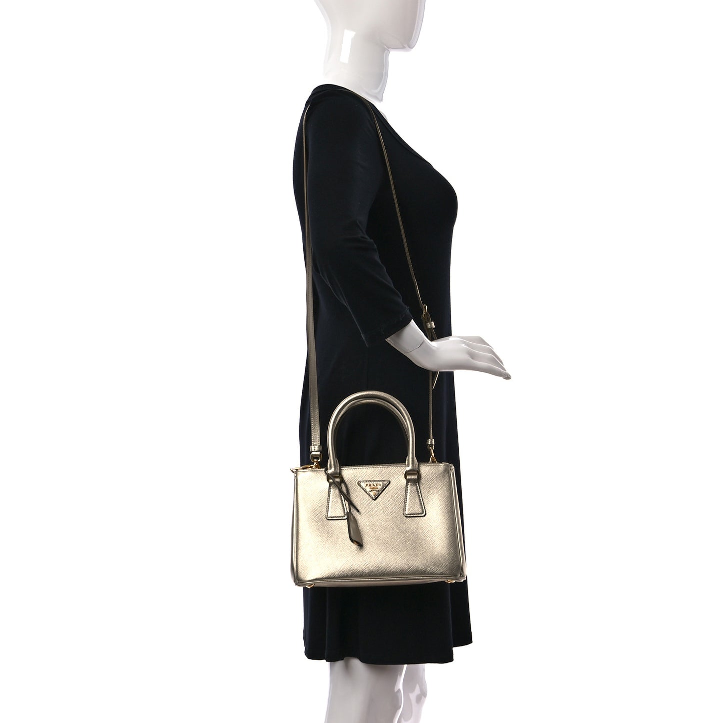 Metallic Saffiano Small Galleria Double Zip Tote Platino