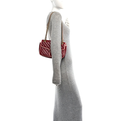 Gucci Azalea Calfskin Enamel Matelasse Diagonal Small Torchon GG Marmont Shoulder Bag New Cherry Red Wild Rose 2 of 11