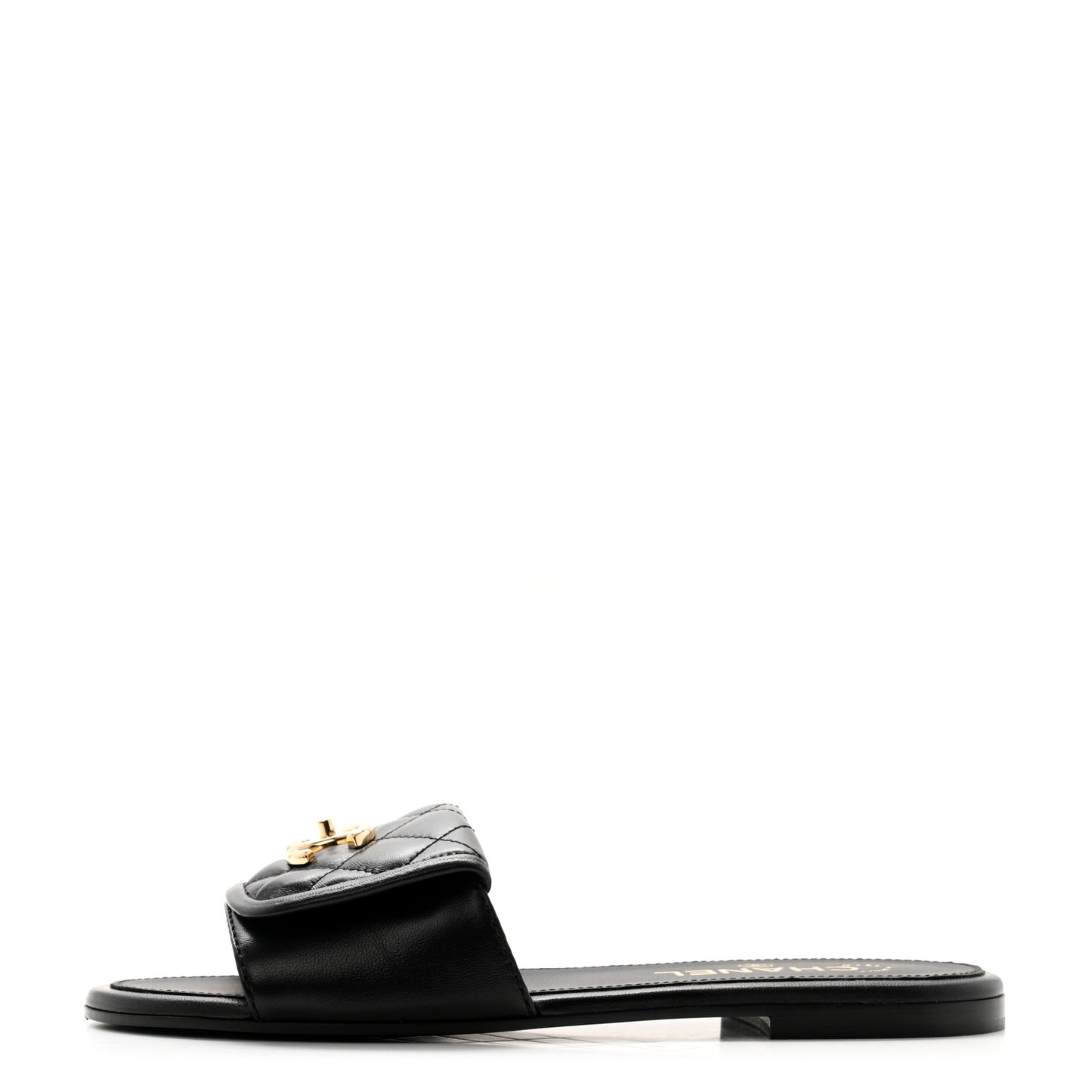 Lambskin Quilted Turnlock Flat Mules 38 Black