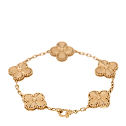 Van Cleef & Arpels 18K Yellow Gold 5 Motifs Guilloche Vintage Alhambra Bracelet 2 of 4