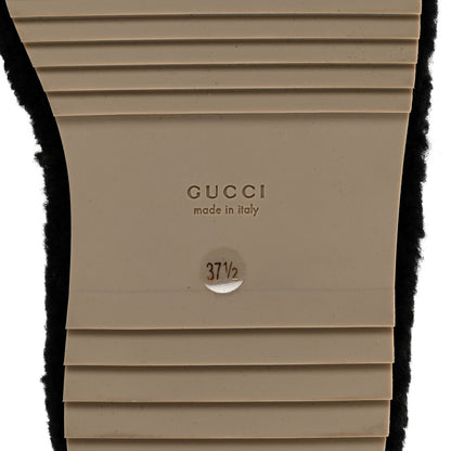Gucci Shearling Womens Elea Platform Slide Sandals 37.5 Black Butterscotch 6 of 8