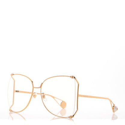 Gucci Metal Oversized Round Sunglasses GG0252S Gold 1 of 8