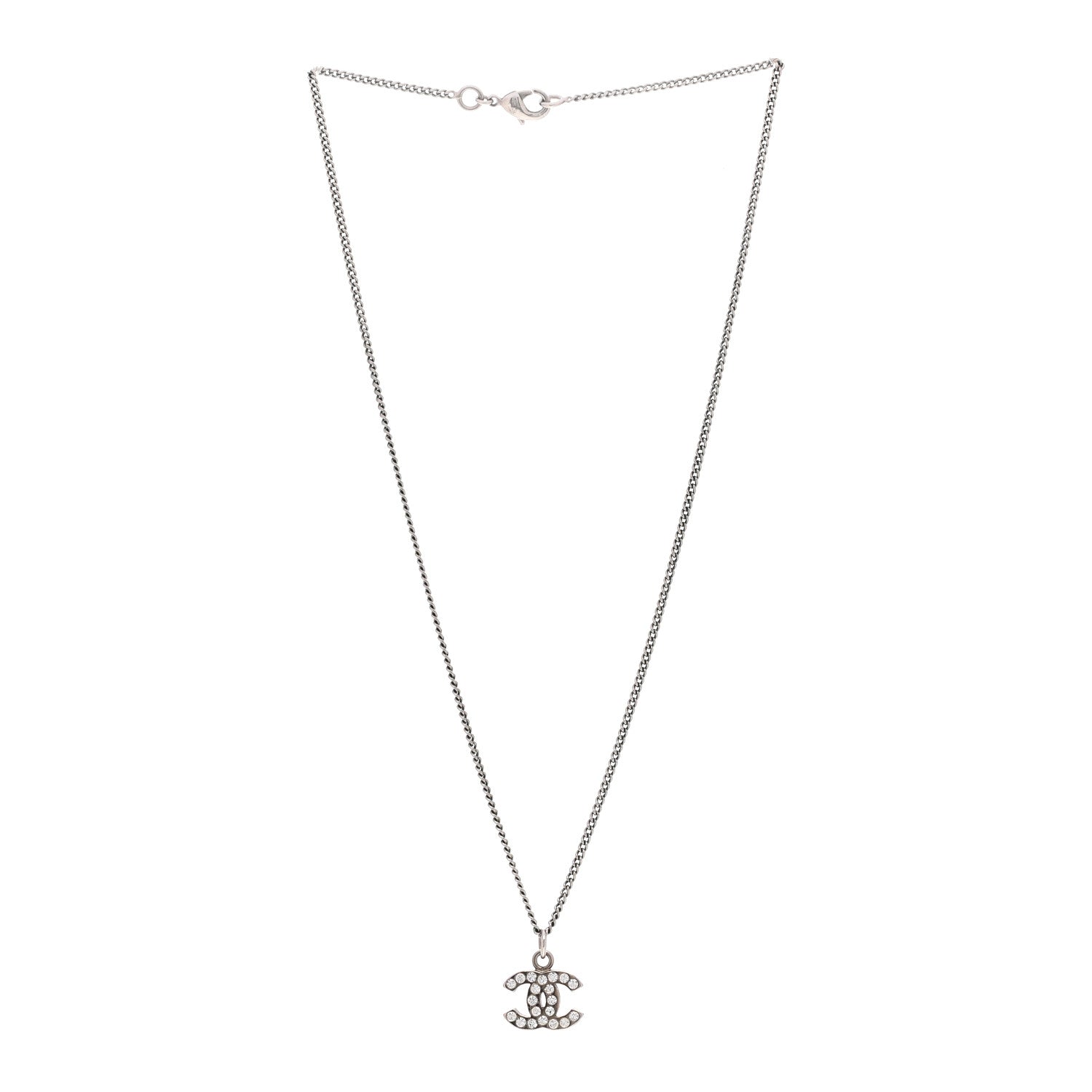 Chanel Crystal CC Necklace Silver 3 of 4