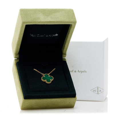 Van Cleef & Arpels 18K Yellow Gold Malachite Vintage Alhambra Pendant Necklace 6 of 6