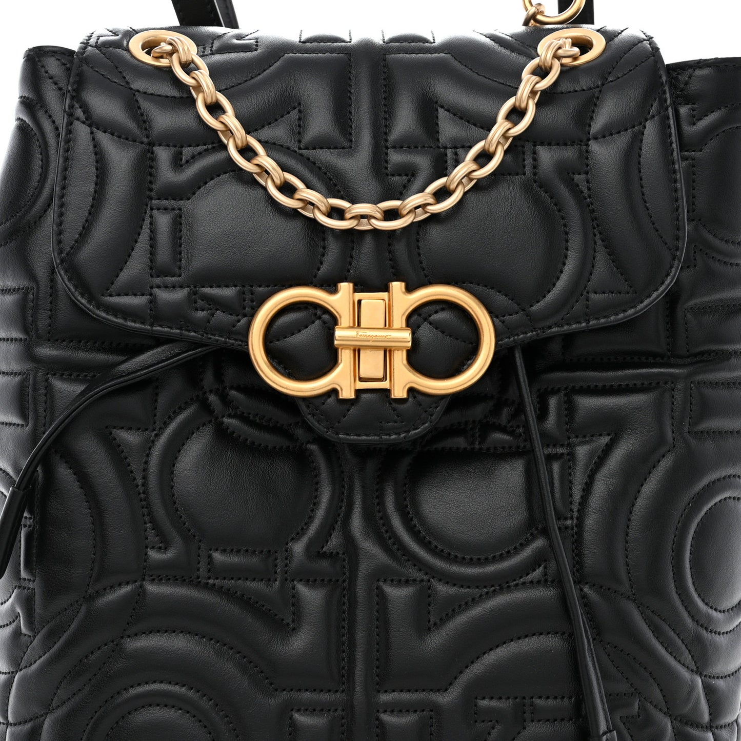 Calfskin Quilted Gancini Backpack Black