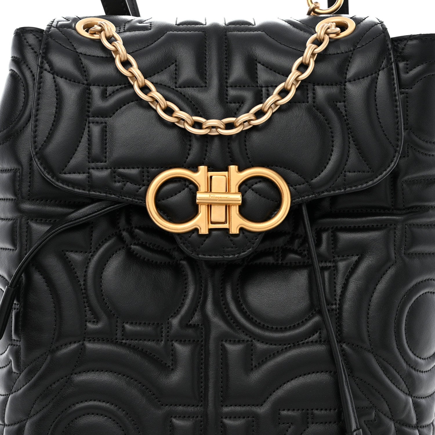 Salvatore Ferragamo Calfskin Quilted Gancini Backpack Black 8 of 10
