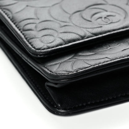 Chanel Lambskin Camellia Embossed Wallet on Chain WOC Black 8 of 10