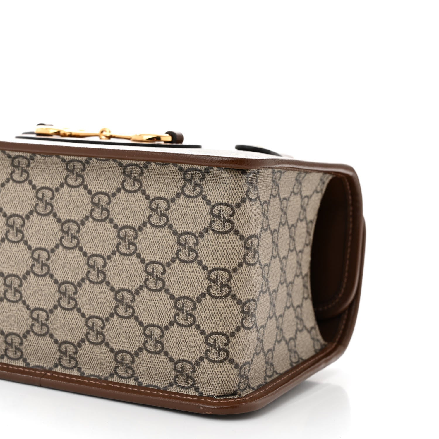 Gucci GG Supreme Monogram Azalea Calfskin Mini Horsebit 1955 Foldover Top Handle Bag Beige Ebony Brown Sugar 10 of 11