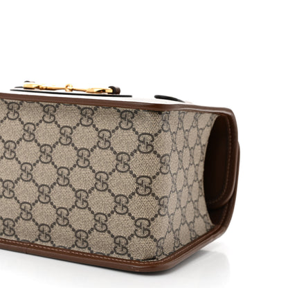 Gucci GG Supreme Monogram Azalea Calfskin Mini Horsebit 1955 Foldover Top Handle Bag Beige Ebony Brown Sugar 10 of 11