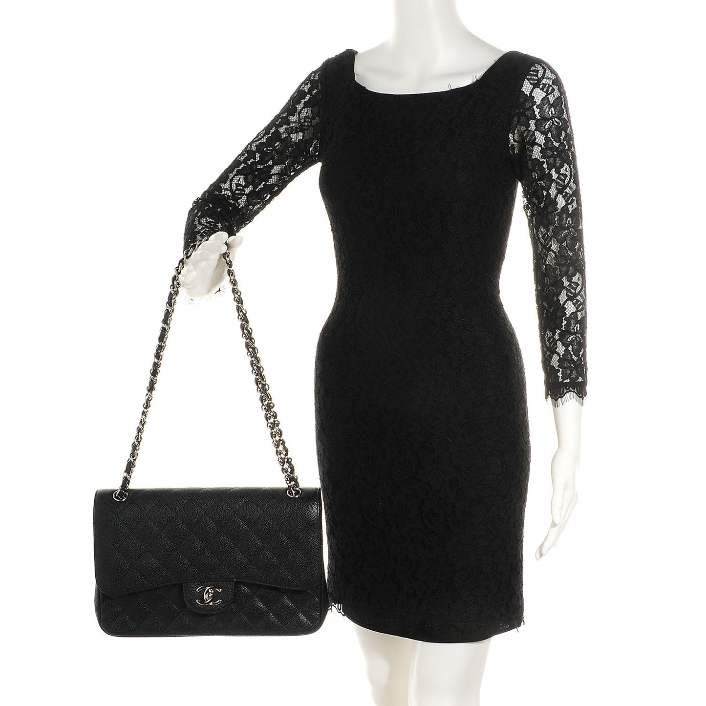 Caviar Quilted Jumbo Double Flap Black