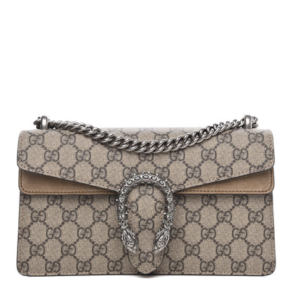 Gucci GG Supreme Monogram Suede Crystal Small Dionysus Shoulder Bag Beige Ebony Taupe 1 of 10