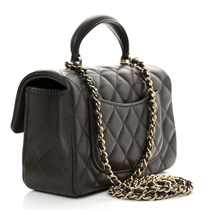 Chanel Lambskin Quilted Mini Top Handle Rectangular Flap Dark Brown 3 of 12