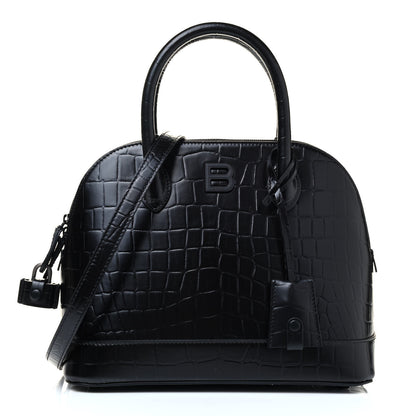 Balenciaga Calfskin Crocodile Embossed S Rivet Ville Top Handle Bag Black 1 of 4