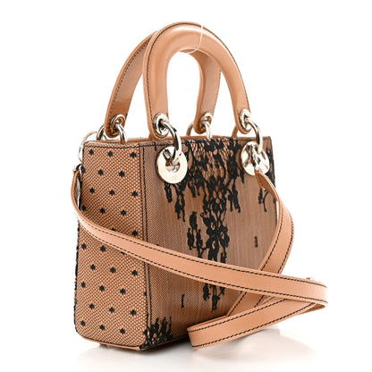 Christian Dior CHRISTIAN DIOR Lace Lambskin Mini Lady Dior Beige Black 3 of 9