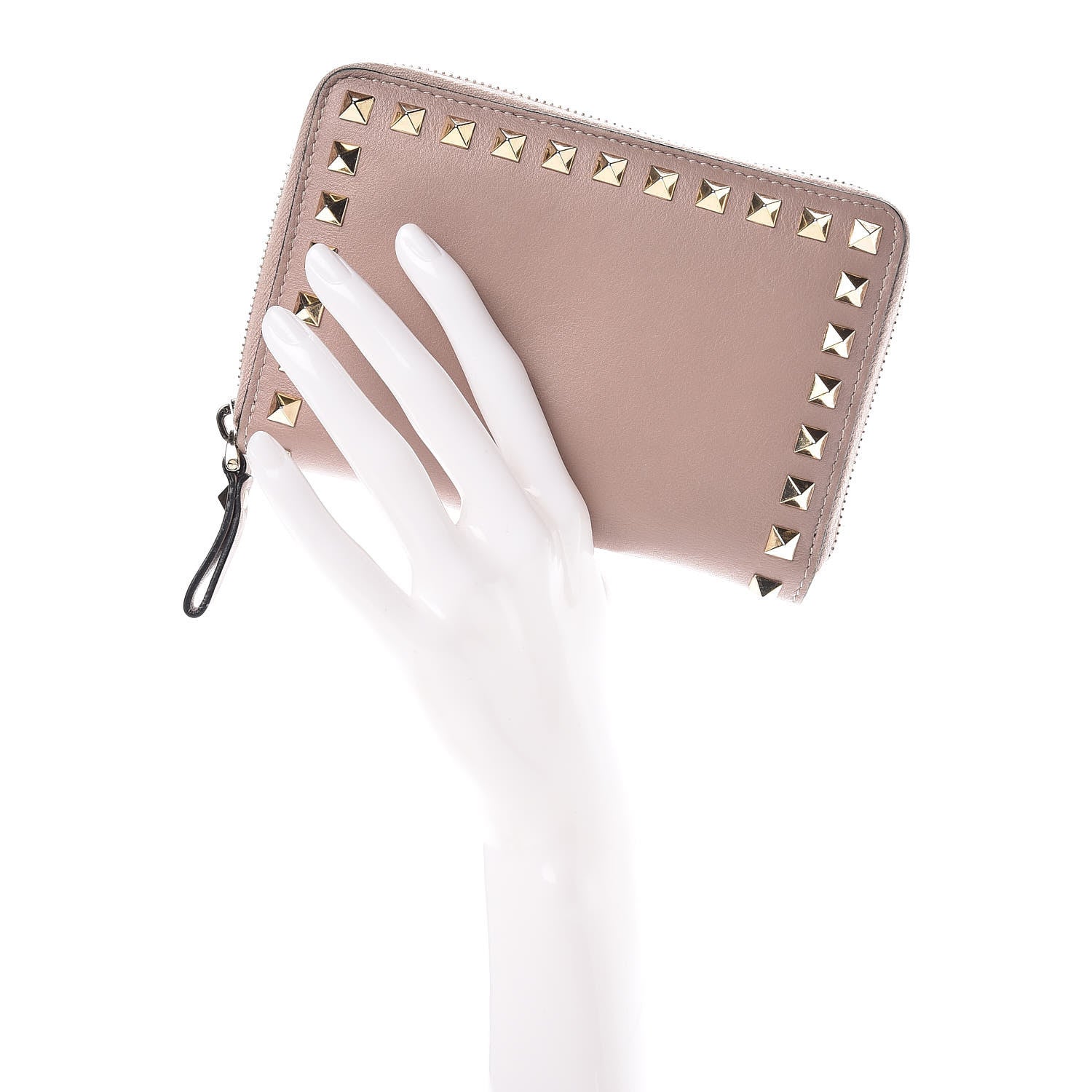 Valentino Garavani Calfskin Medium Rockstud Organizer Zip Around Wallet Poudre 2 of 9