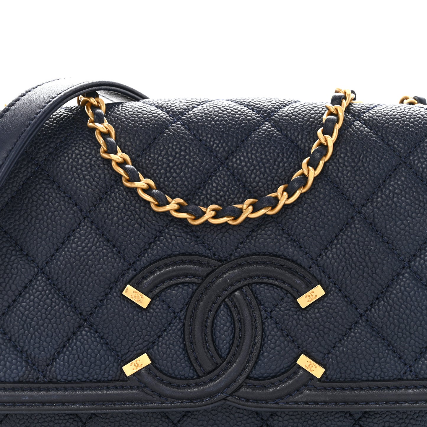 Caviar Quilted Small CC Filigree Flap Navy