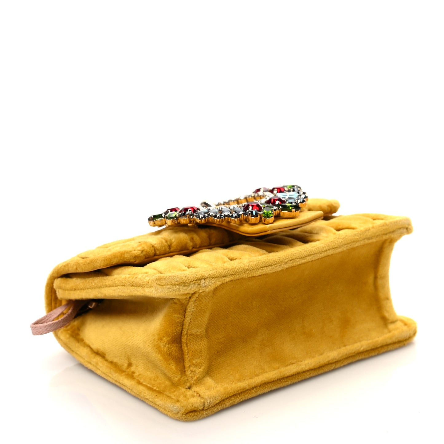 Velluto Matelasse Crystal Embellished Chain Shoulder Bag Senape