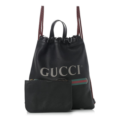 Gucci Calfskin Logo Drawstring Backpack Black 1 of 15