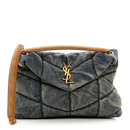 Saint Laurent Denim Quilted Small Loulou Puffer Monogram Chain Satchel Blue Cinnamon 1 of 9