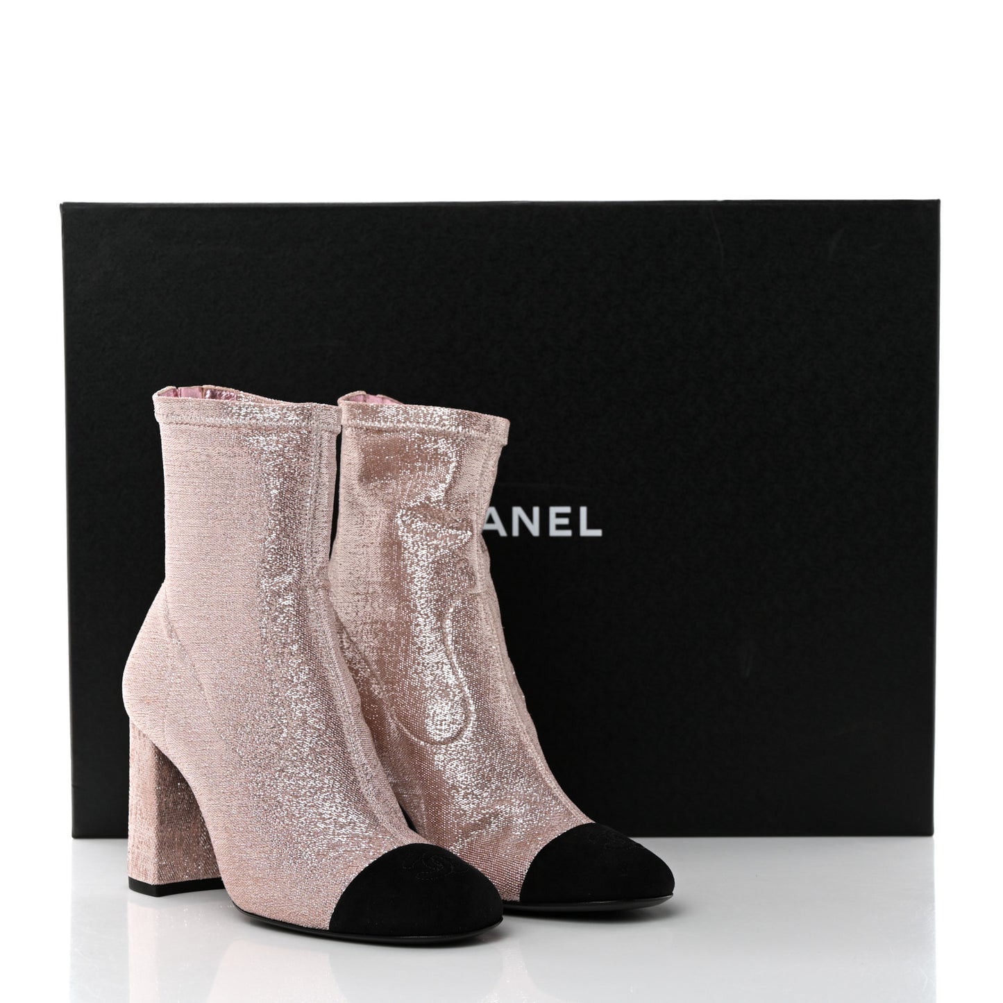 Fabric Suede Kidskin CC Cap Toe Short Boots 37.5 Pink Black