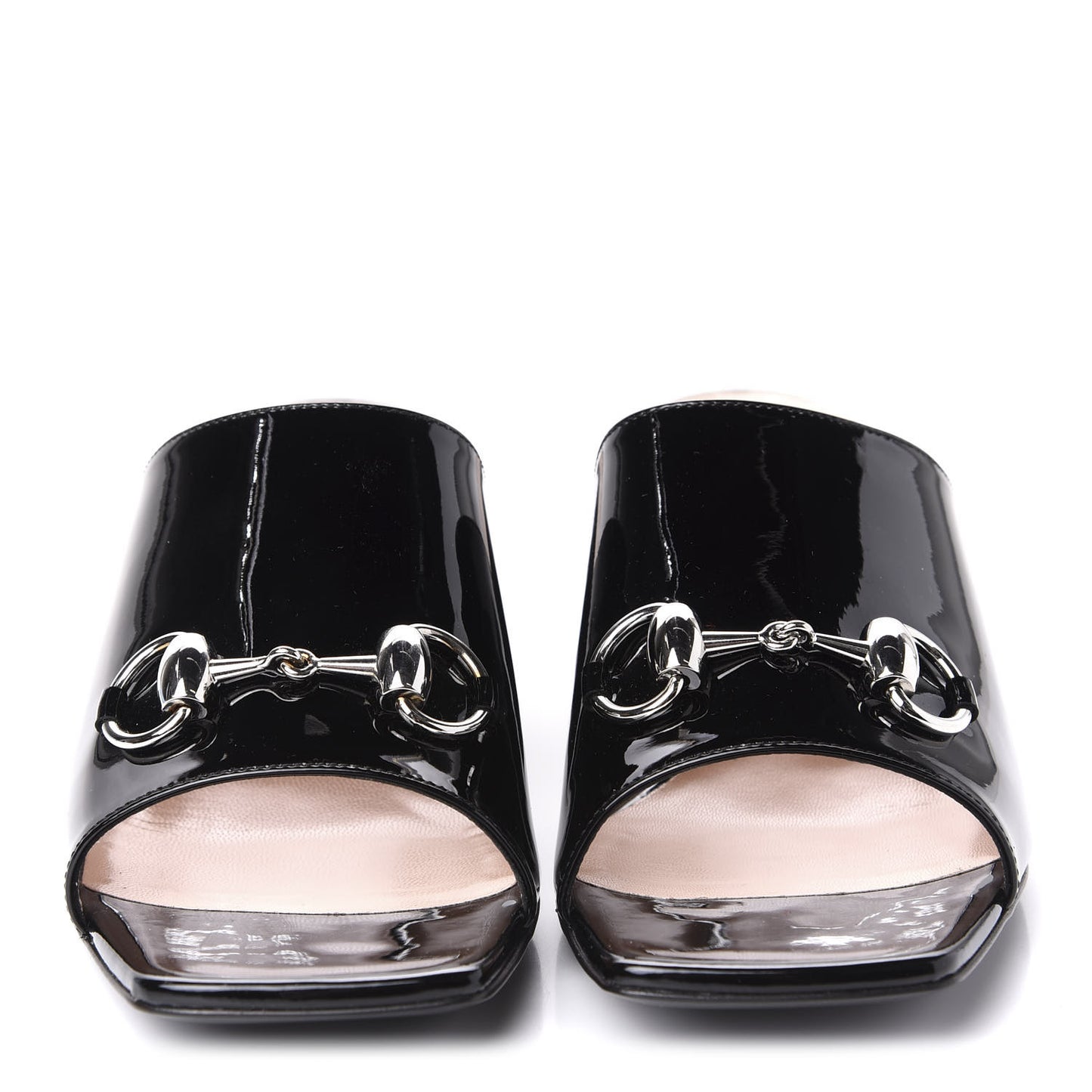 Patent Lexi Horsebit Mid-Heel Slide Sandals 37.5 Black