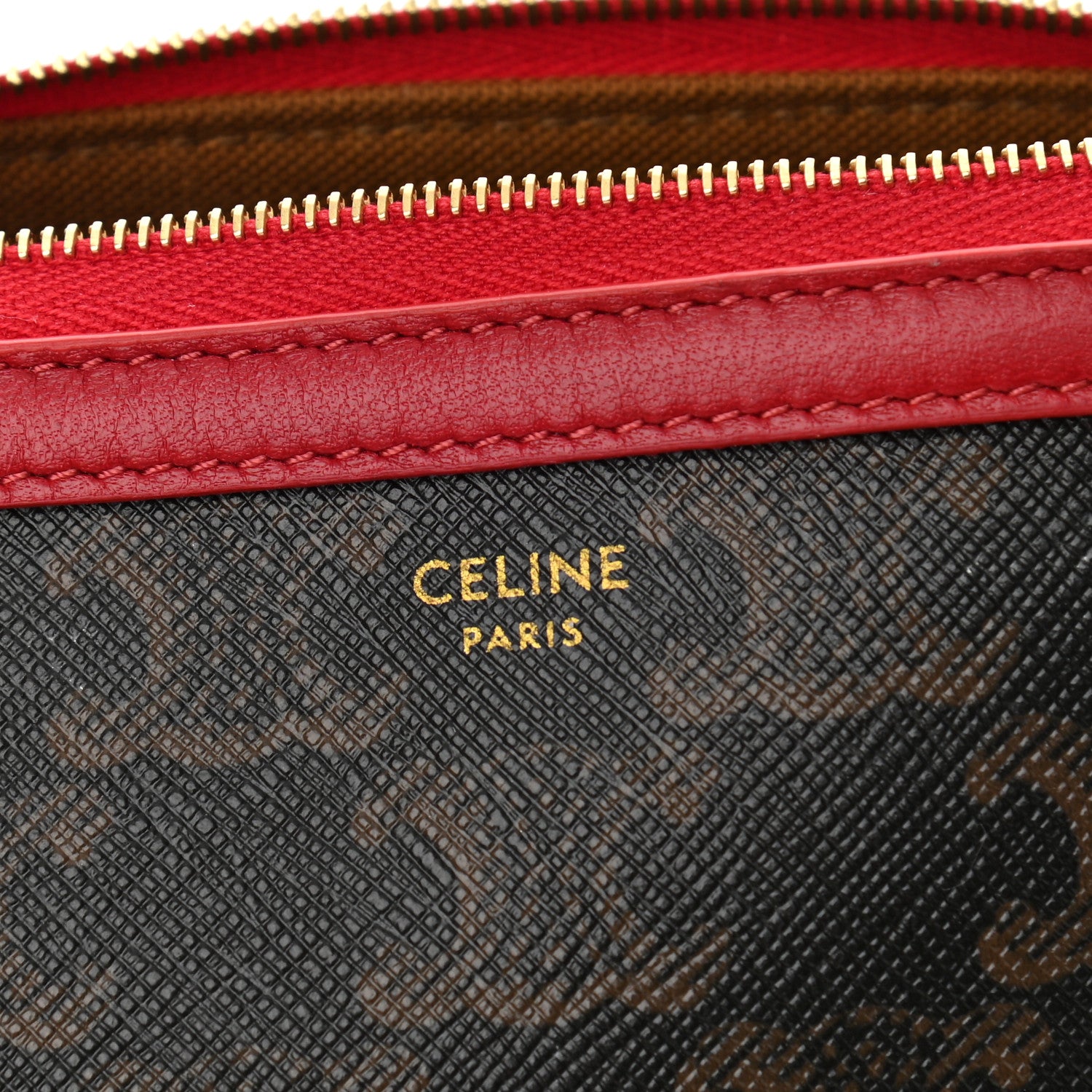 Celine Lambskin Triomphe Canvas Clutch With Chain Red 6 of 10