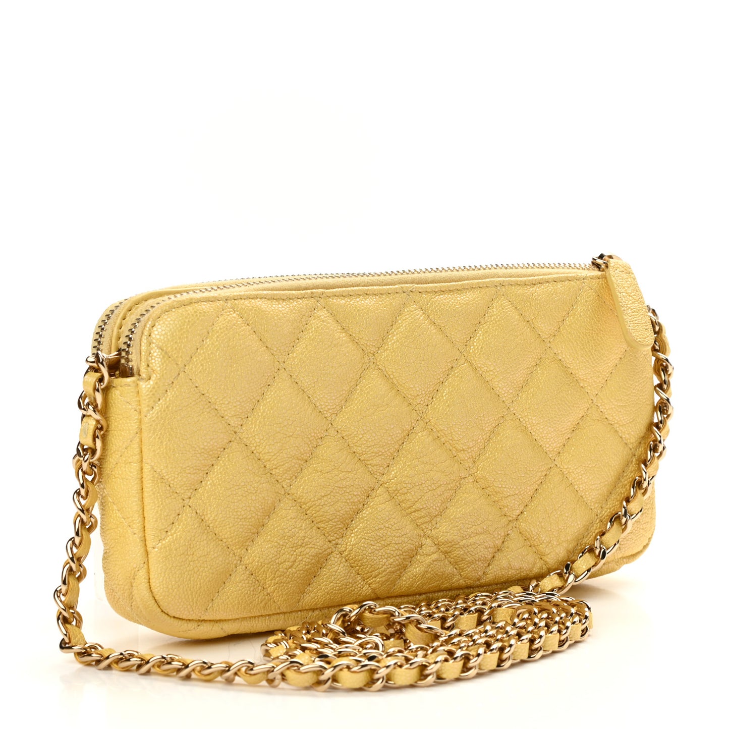 Iridescent Caviar Quilted Small Clutch With Chain Yellow