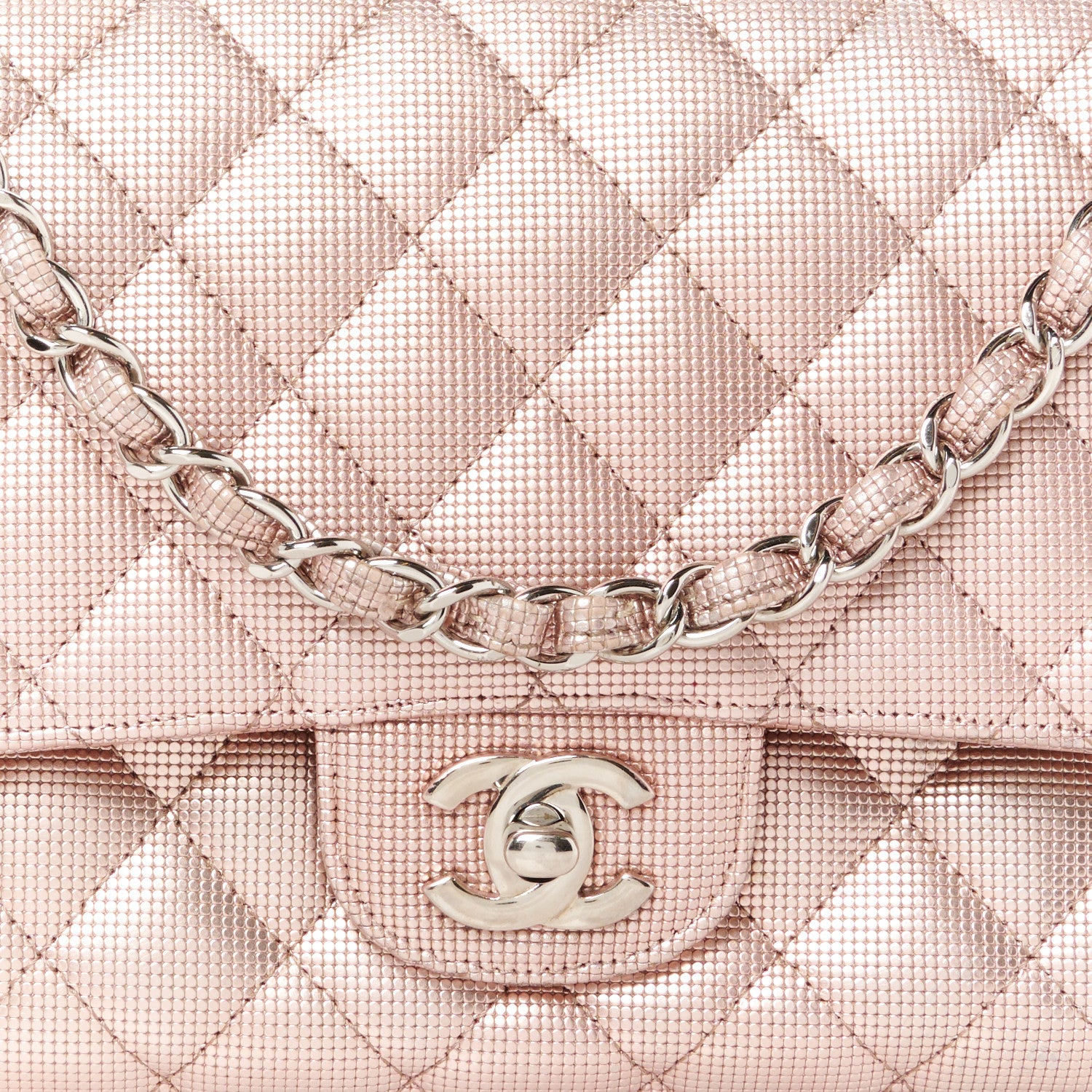 Chanel Metallic Calfskin Pixel Effect Medium Double Flap Pinky Gold 9 of 11