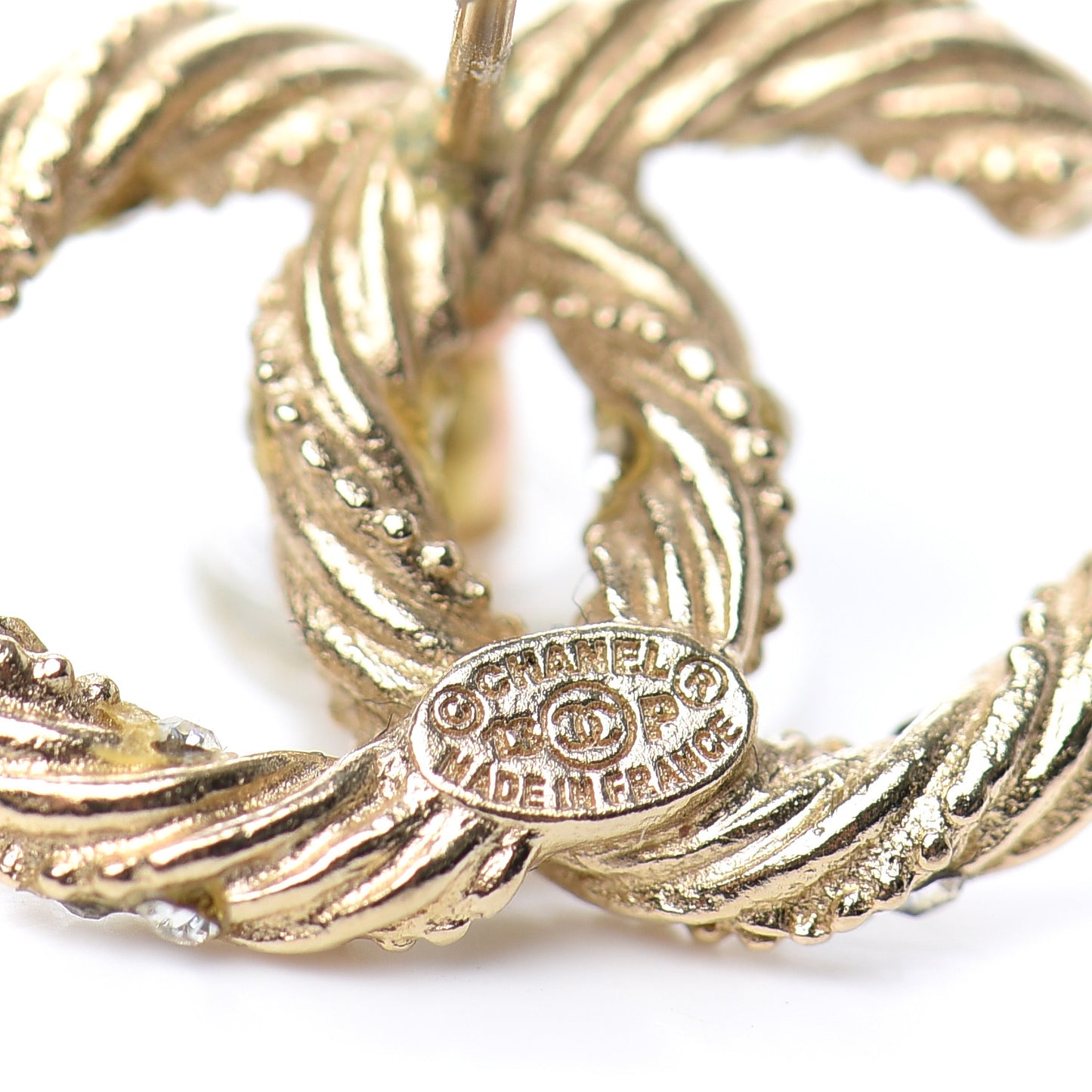 Crystal Twisted CC Earrings Gold