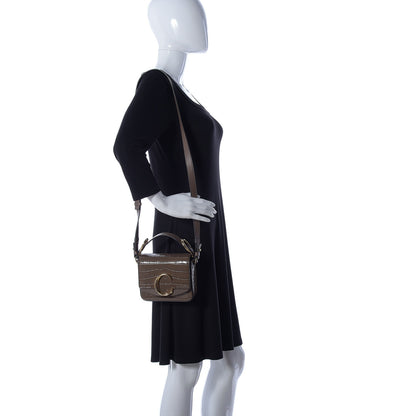 Chloe Calfskin Crocodile Embossed Mini C Double Carry Taupe 2 of 15