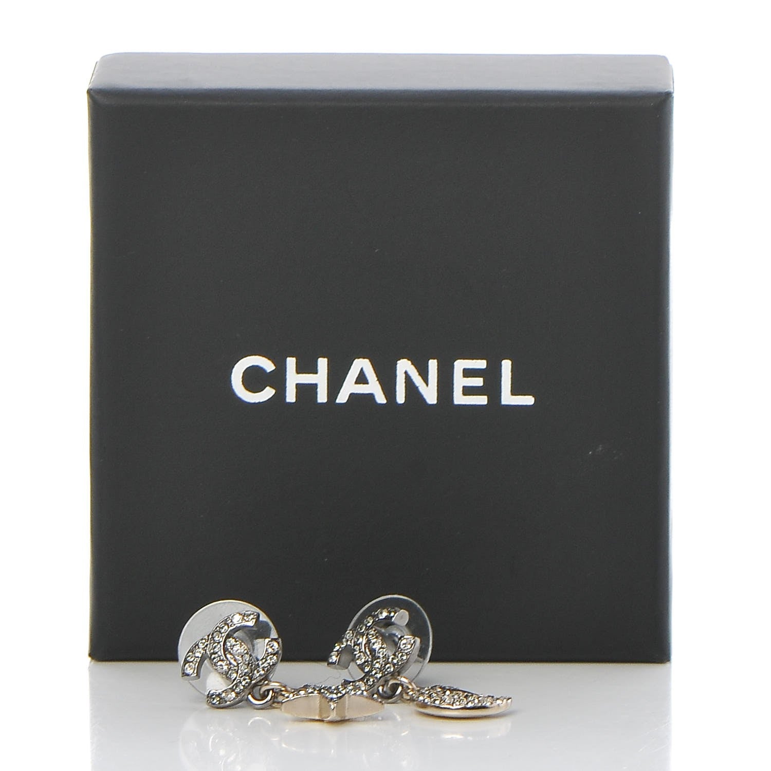 Chanel Ruthenium Crystal CC Star Moon Earrings Grey Gold 5 of 5