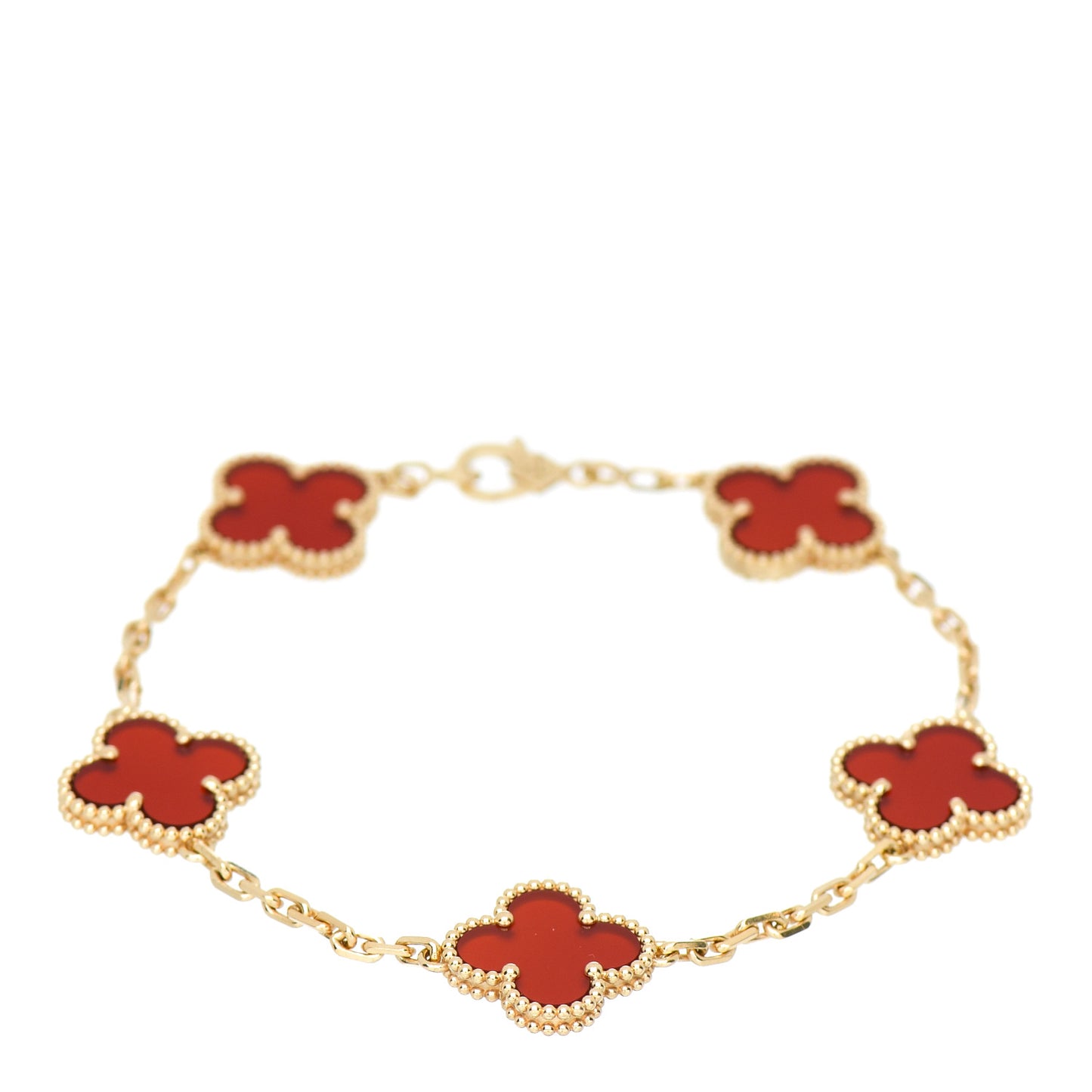 18K Yellow Gold Carnelian 5 Motifs Vintage Alhambra Bracelet
