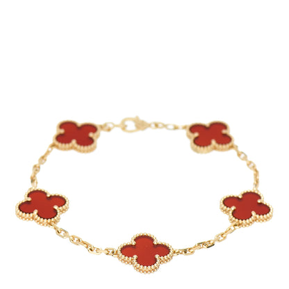 Van Cleef & Arpels 18K Yellow Gold Carnelian 5 Motifs Vintage Alhambra Bracelet 1 of 4