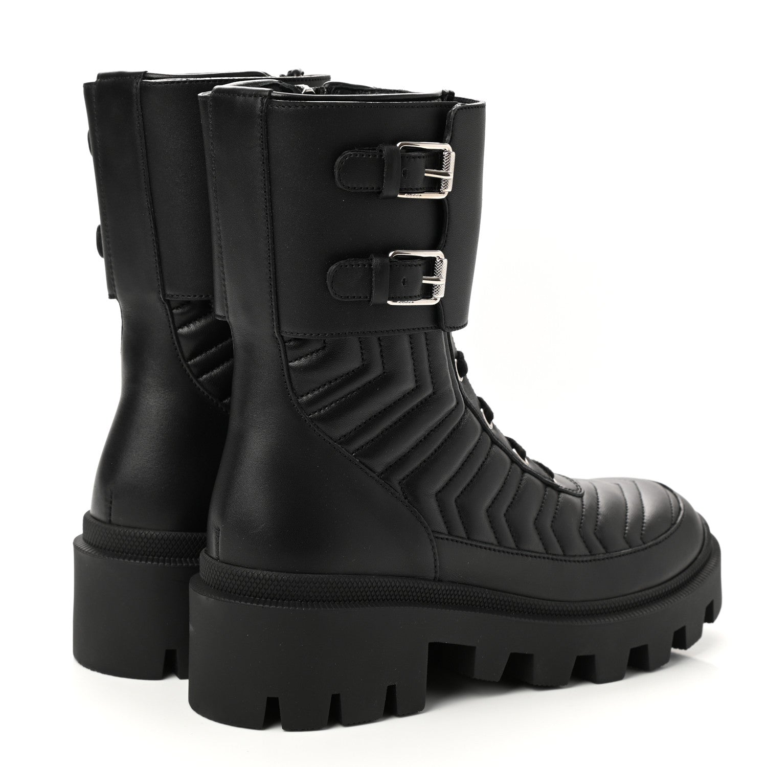 Gucci Nappa Frances GG Matelasse Platform Combat Boots 37.5 Black 4 of 9