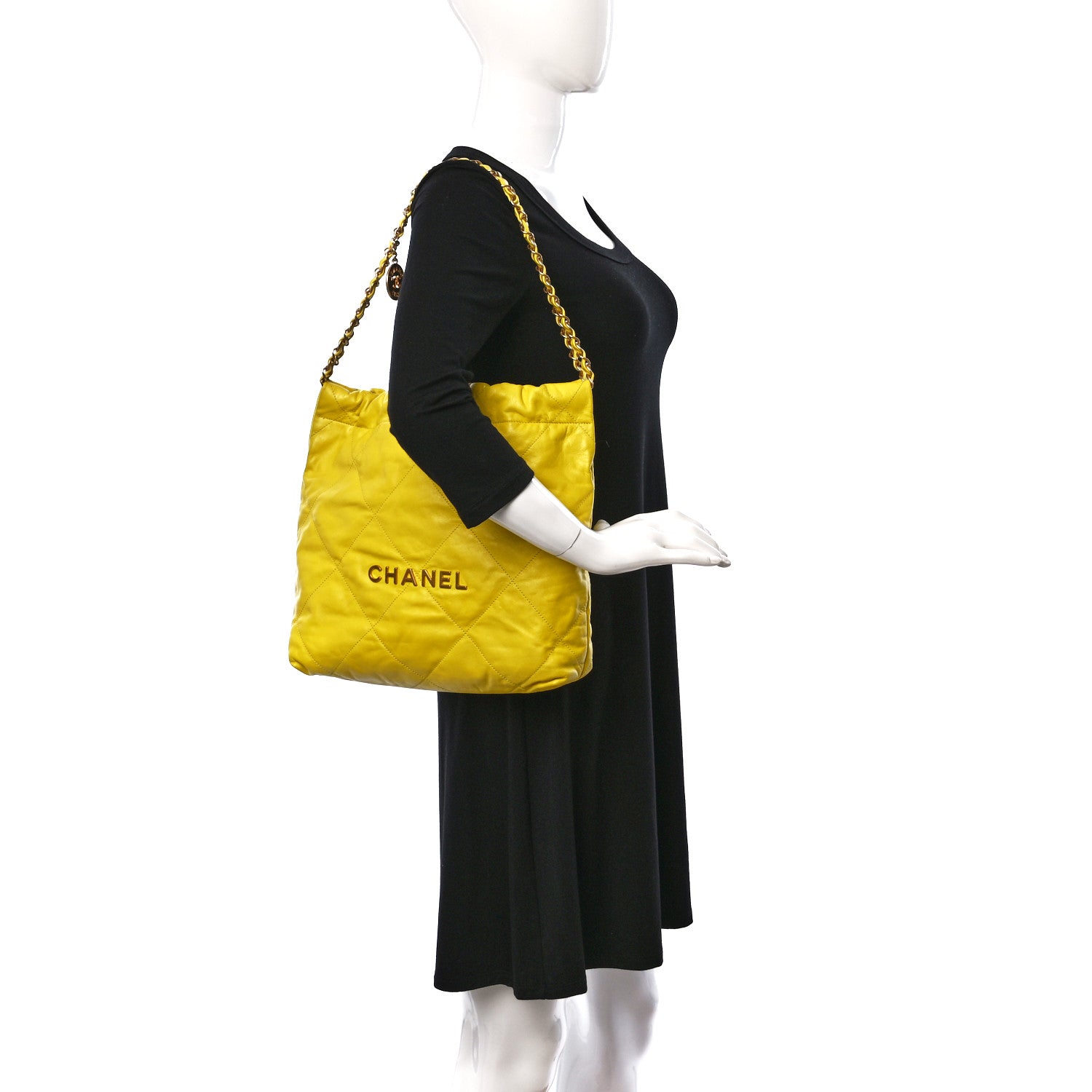 Chanel Shiny Calfskin Quilted Small Chanel 22 Yellow 2 of 14