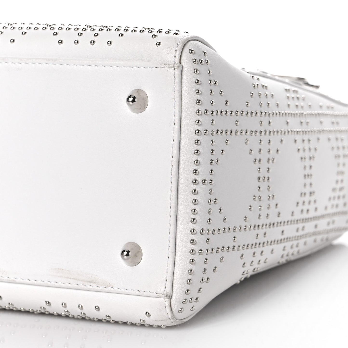 Lambskin Studded Cannage Medium Lady Dior White