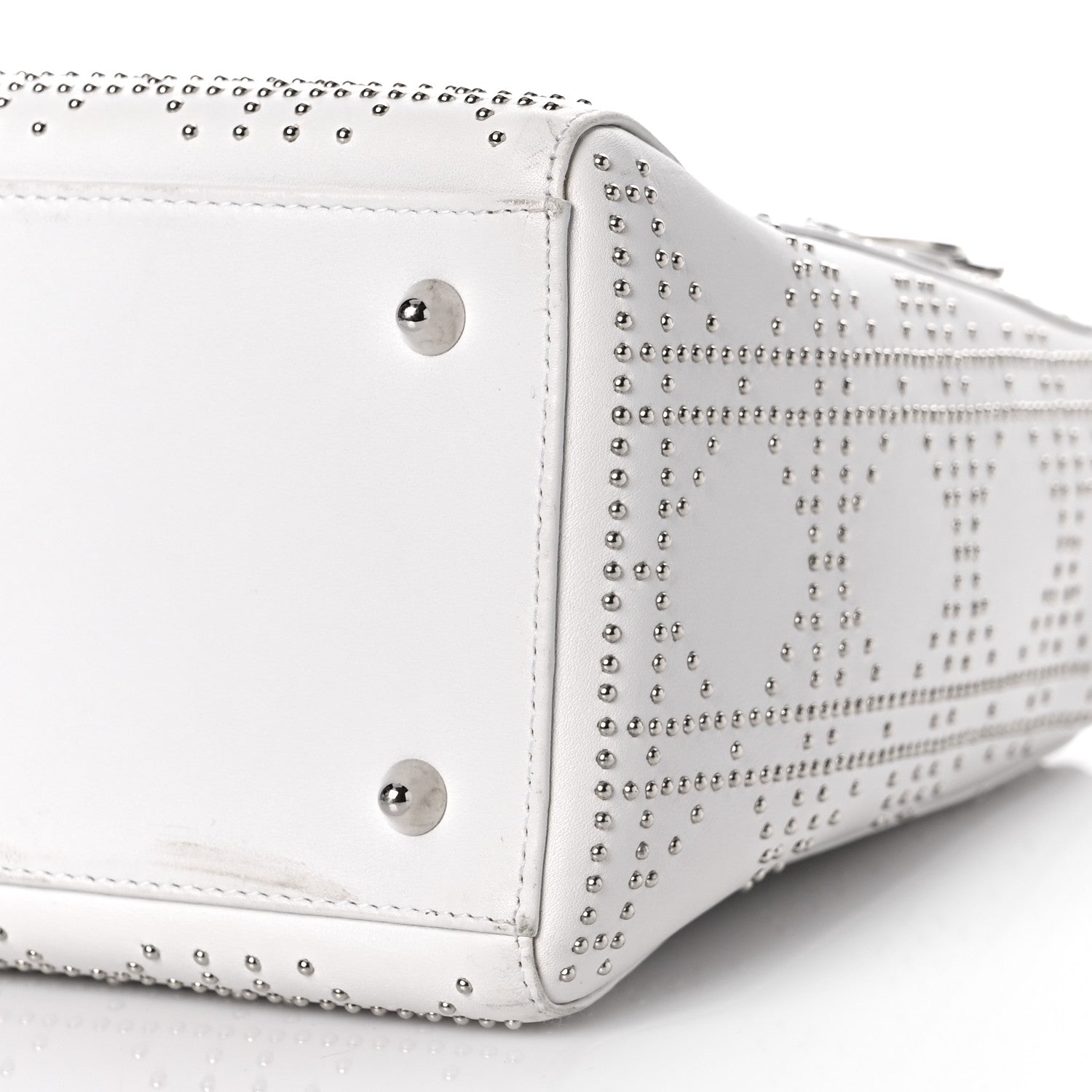 Christian Dior Lambskin Studded Cannage Medium Lady Dior White 9 of 19