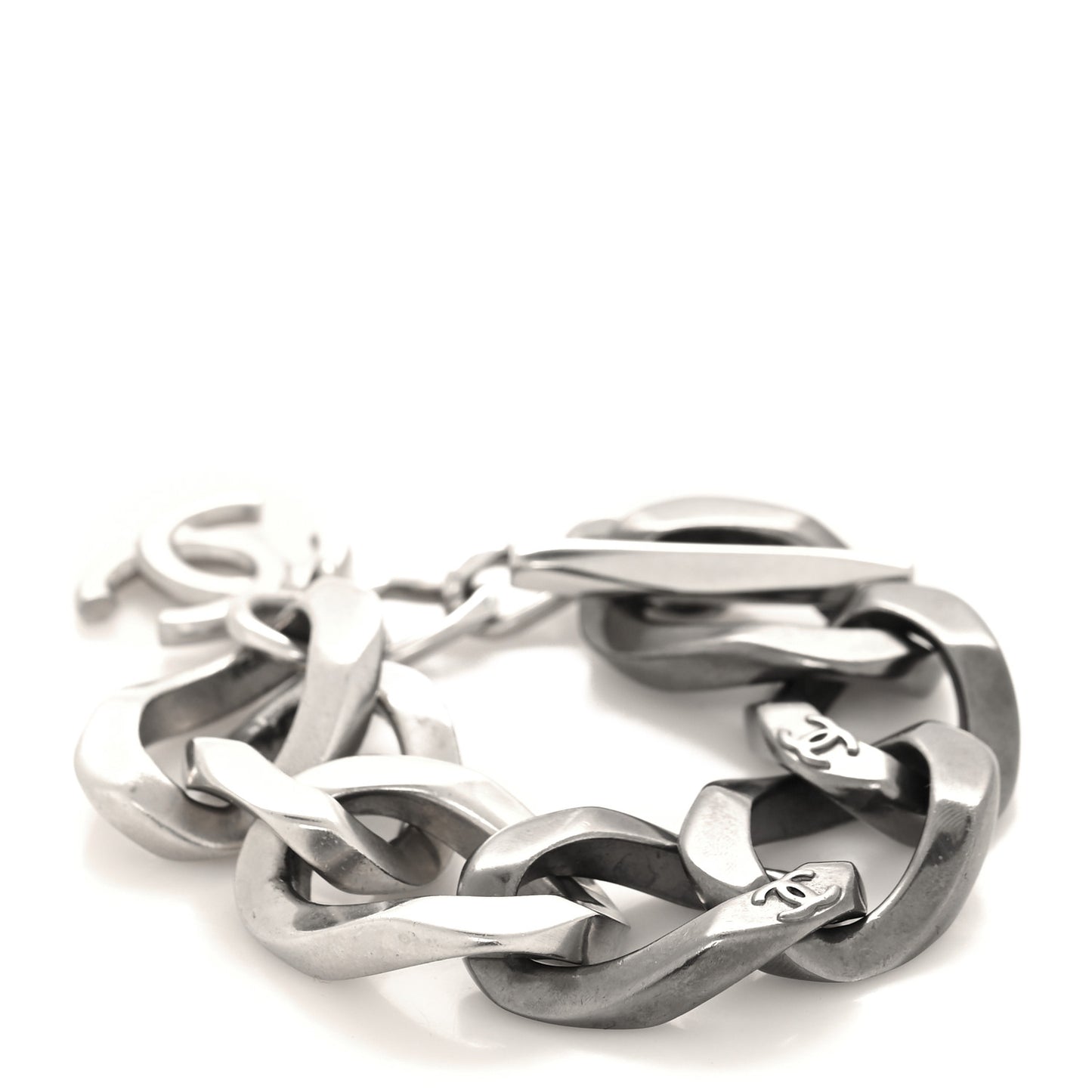 Metal Chain Link CC Bracelet Silver Ruthenium