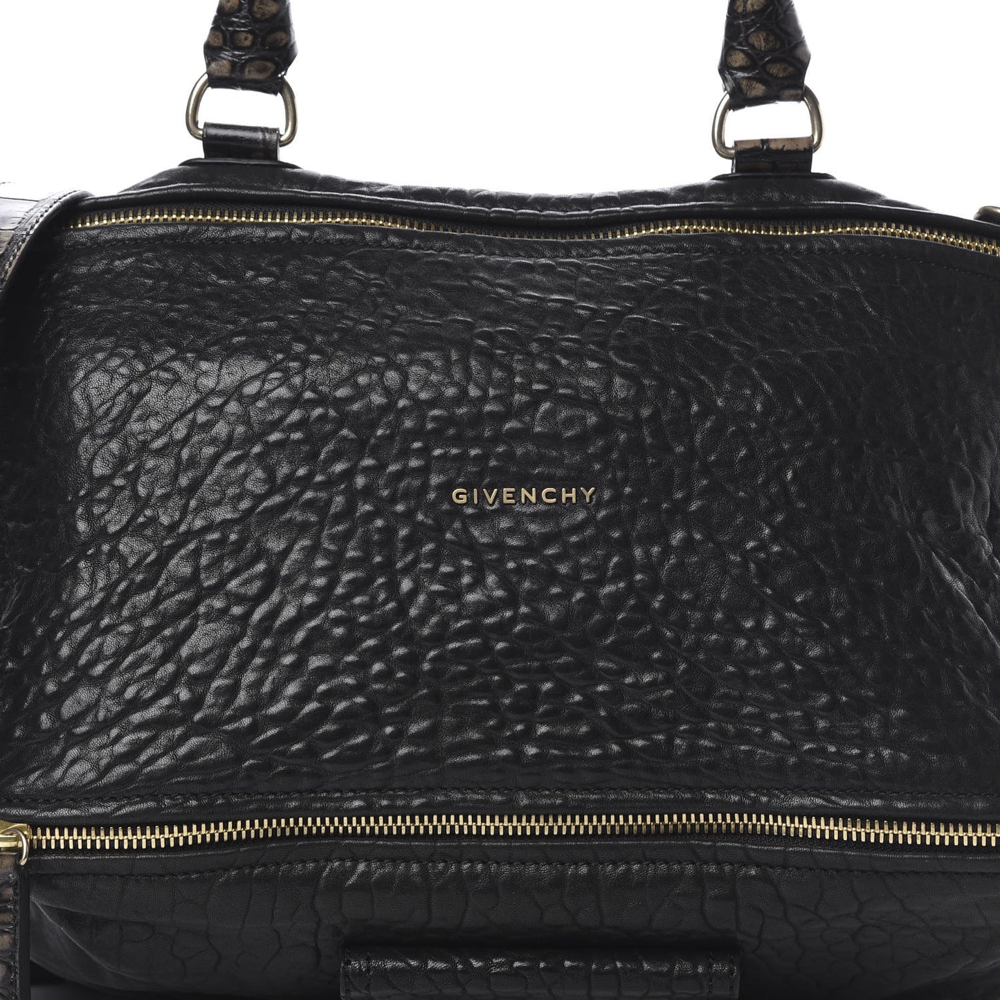 Pebbled Sheepskin Calfskin Crocodile Embossed Large Pandora Black
