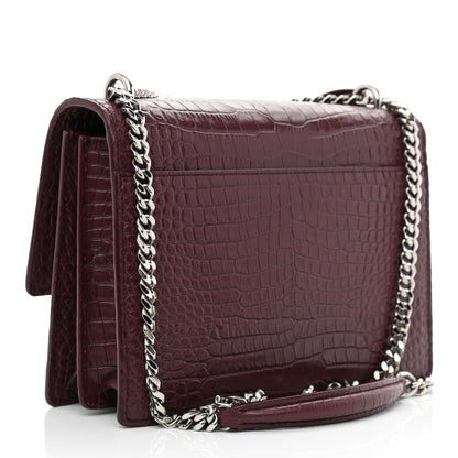 Saint Laurent Calfskin Crocodile Embossed Medium Monogram Sunset Rouge Legion 3 of 10