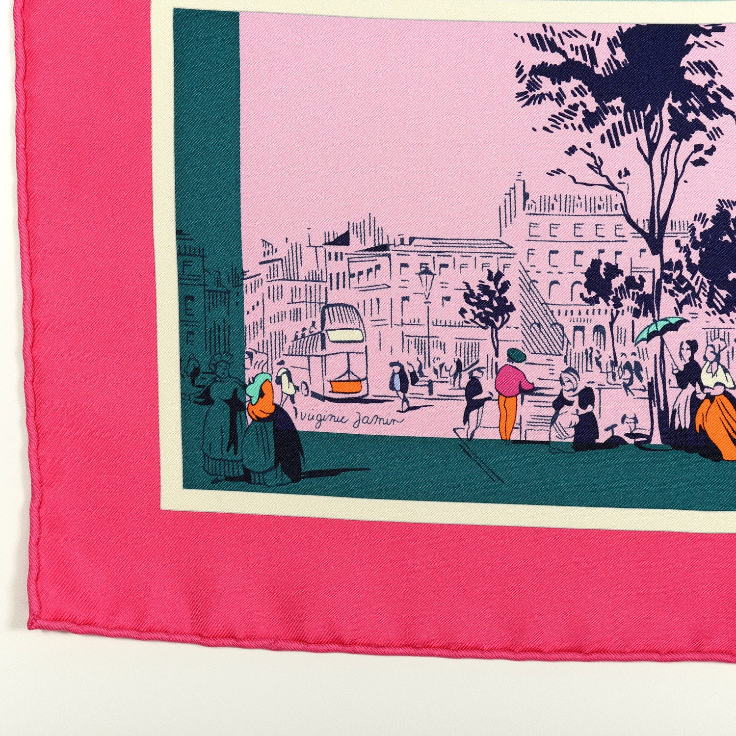 Hermes Silk A l'Ombre des Boulevards Scarf 90 Rose Vif Vert Bleu 3 of 4