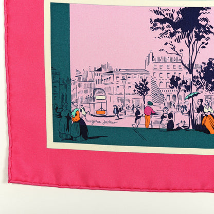 Hermes Silk A l'Ombre des Boulevards Scarf 90 Rose Vif Vert Bleu 3 of 4