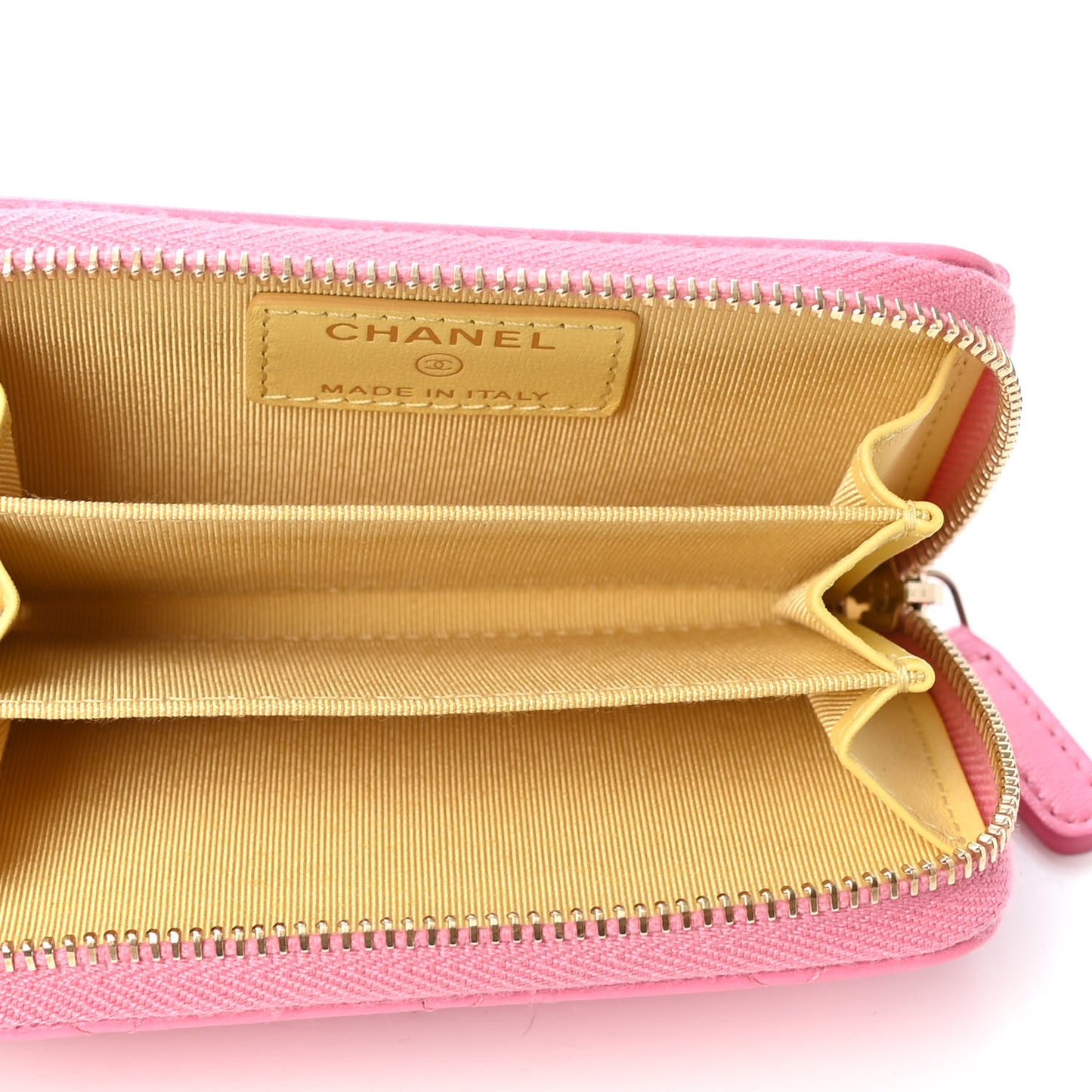 Lambskin Quilted Zip Around Coin Purse Wallet Pink Yellow