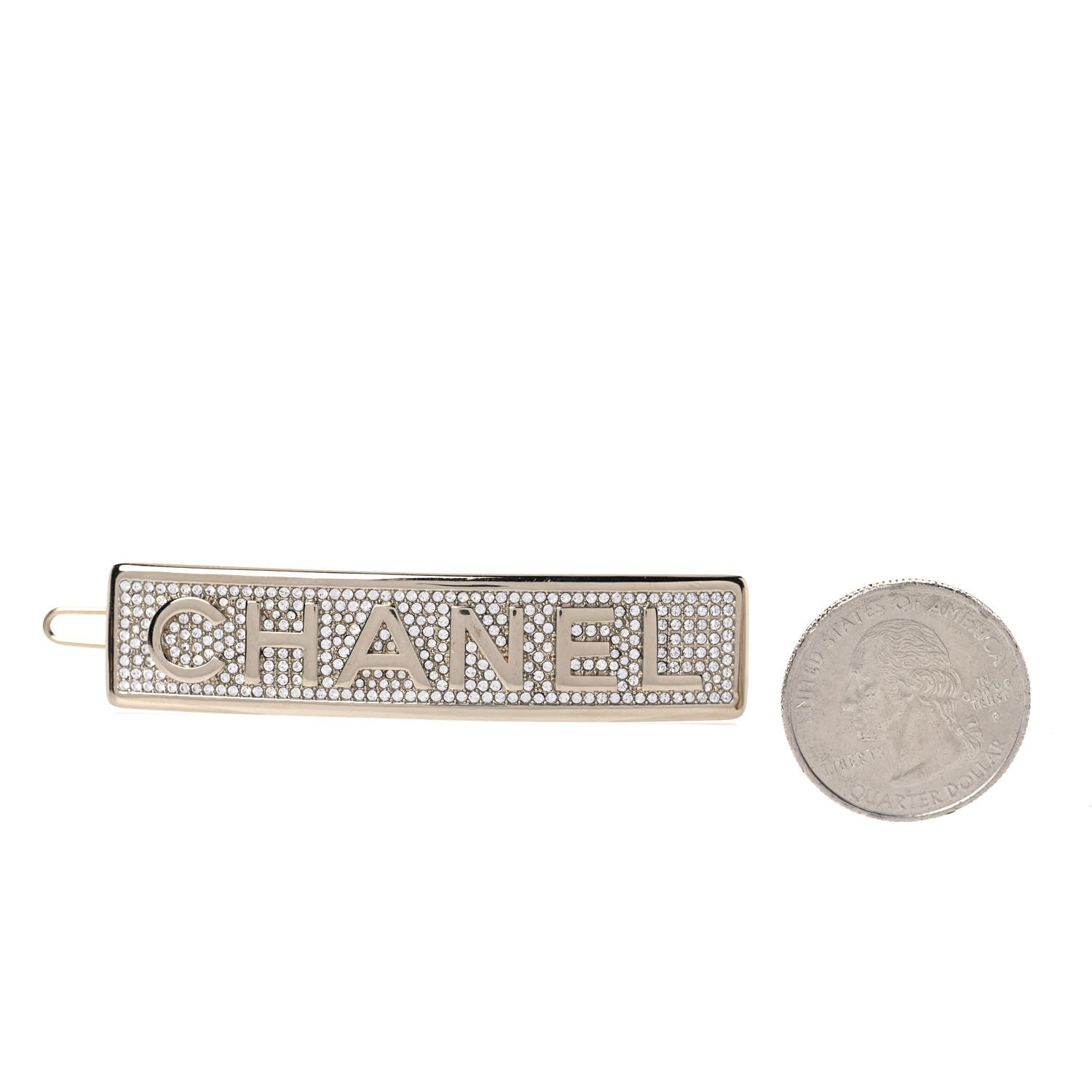 Chanel Metal Crystal Logo Hair Clip Gold 2 of 4
