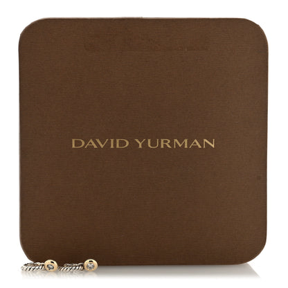 David Yurman Sterling Silver 14K Yellow Gold Diamond Petite Cable Huggie Hoop Drop Earrings 5 of 5