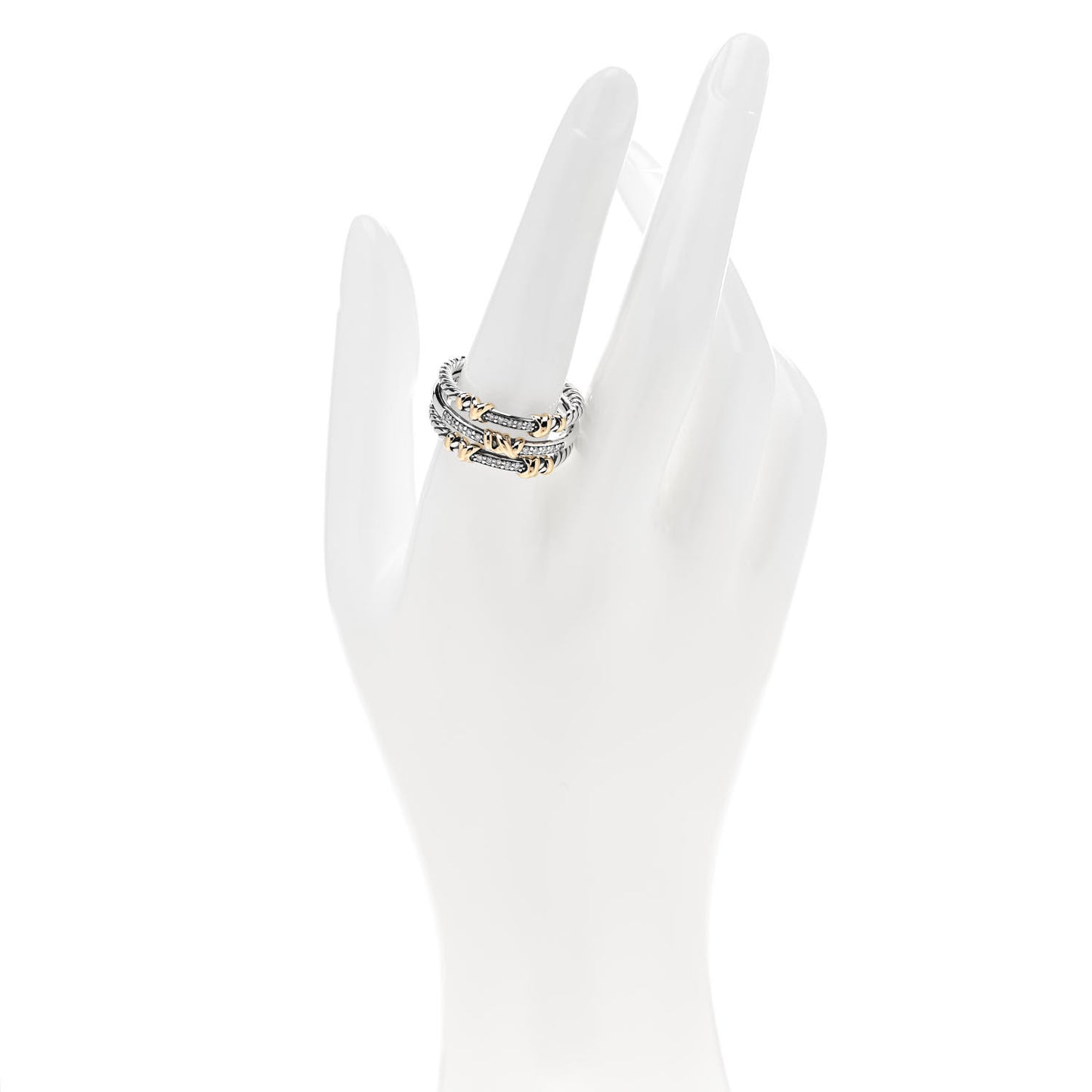 Sterling Silver 18K Yellow Gold Diamond Petite Helena Wrap Three Row Ring 60 9