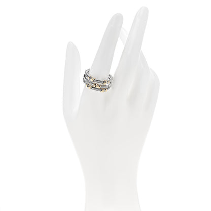 David Yurman Sterling Silver 18K Yellow Gold Diamond Petite Helena Wrap Three Row Ring 60 9 2 of 4
